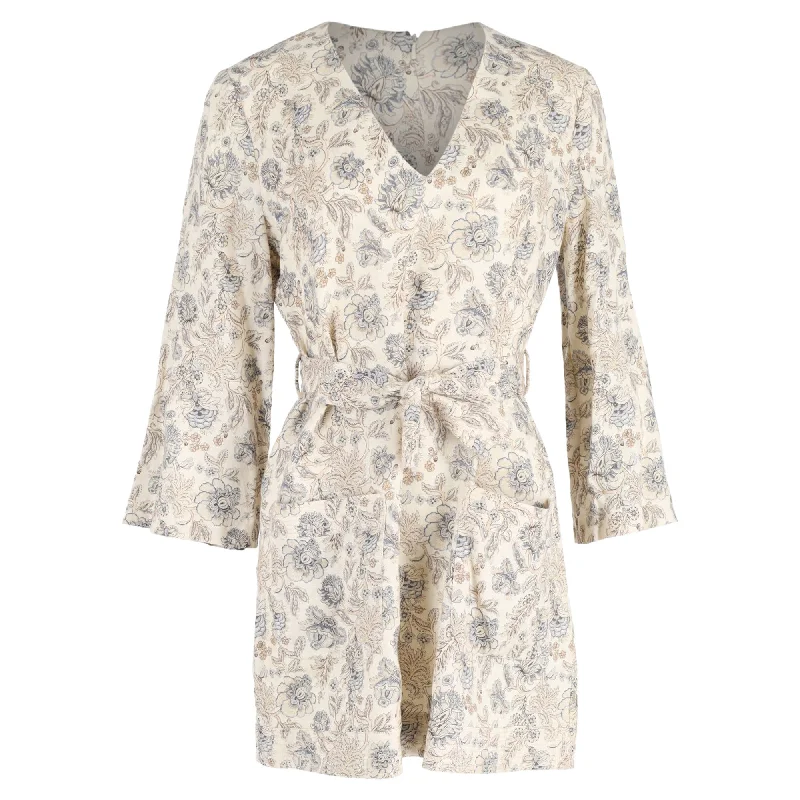 Women's Chic Outerwear Attire Vibrant Prints Zimmermann Mini Floral Print Belted Dress in Cream Linen