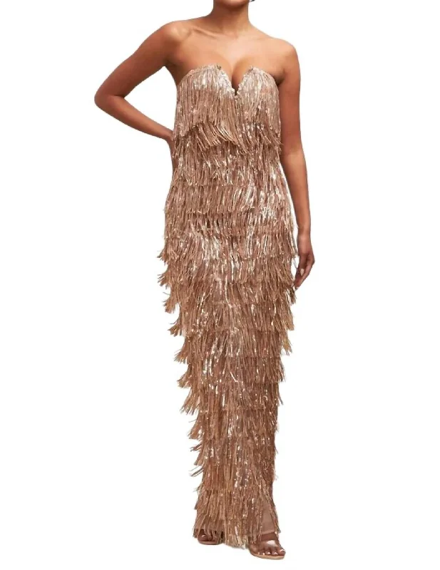 Women's Clothes For Work Events Modern Romance Sequin Fringe Maxi Dress In Rose Gold