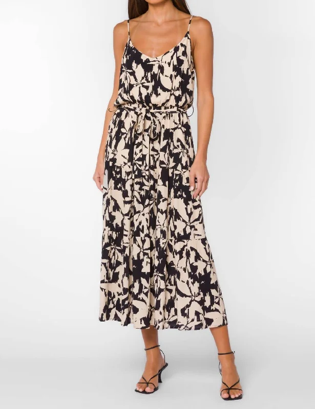 Women's Romantic Outfit Great Deals on Ethnic Cultural Wear Barbados Floral Midi Dress In Black/cream