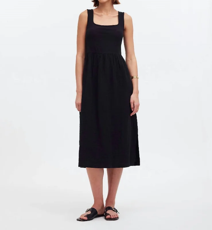 Stylish Women's Garments Effortless Style Knit Tank Midi Dress In Black