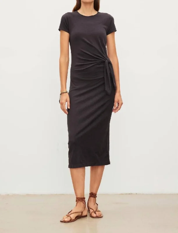 Comfortable Garments For Women Refined Look Darcy Cotton Slub Midi Dress In Black