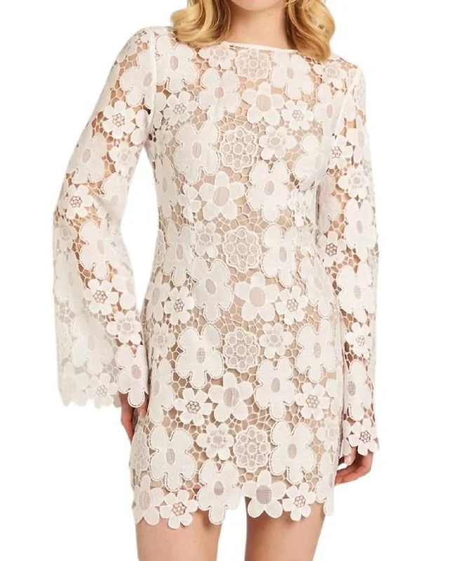 Stylish And Comfortable Clothing For Women Subtle Sophistication Floral Lace Bell Sleeve Mini Dress In White/nude