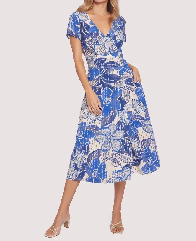 Women's Clothing Apparel Summer Fashion Bellflower Midi Dress In Blue Floral