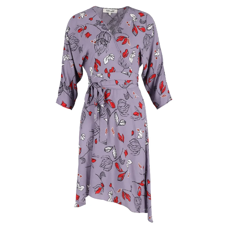 Women's Resort Attire Dreamy Aesthetic Diane von Furstenberg Floral Midi Dress in Purple Viscose