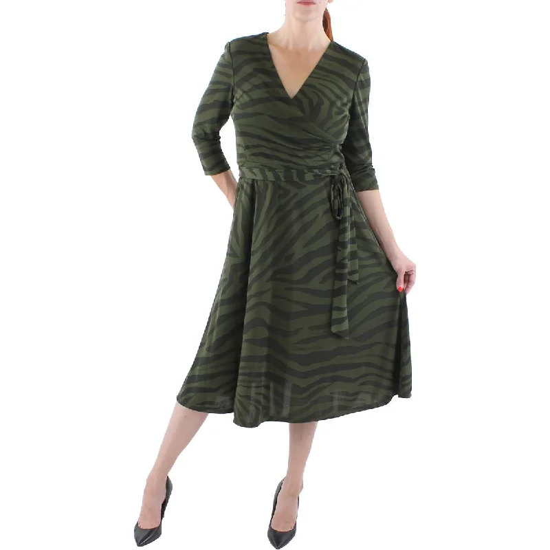 Timeless Women's Apparel Vintage Look Womens Surplice Printed Midi Dress