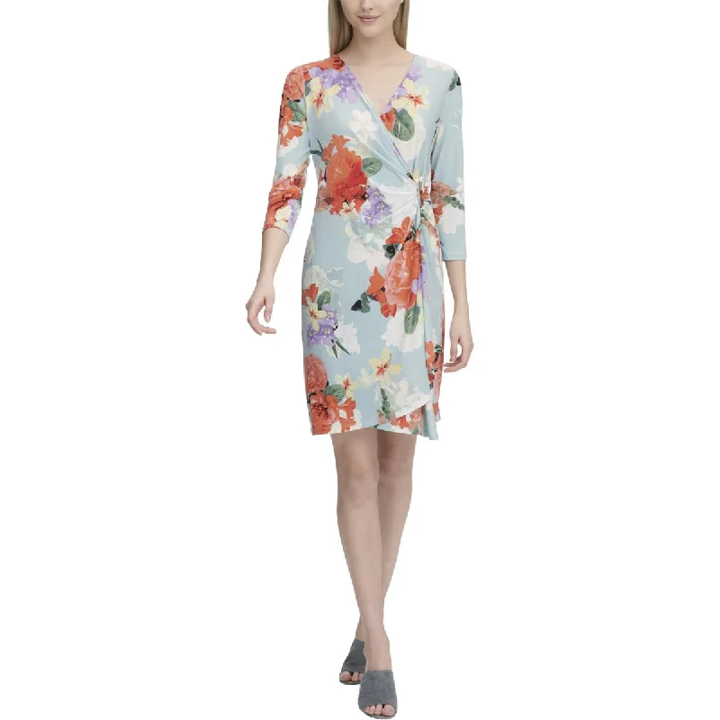 Casual Chic Clothing For Women Luxe Layering Womens Floral Surplice Wrap Dress