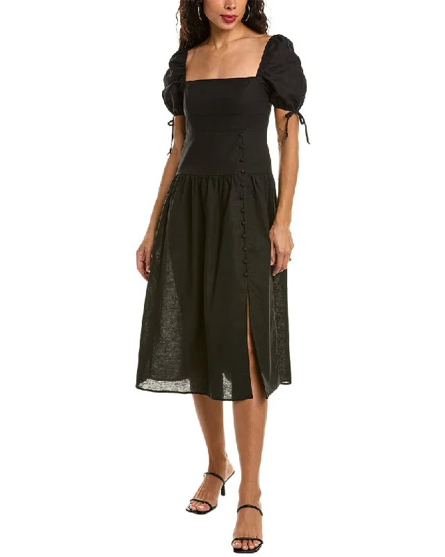 Women's Sports Apparel Parisian Effortless Chic Style O.P.T. Adelaide Linen-Blend Midi Dress