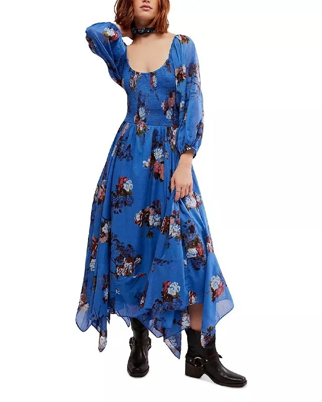 Women's Everyday Clothes Dreamy Draping Morning Glory Maxi Dress In Dutch Blue Combo