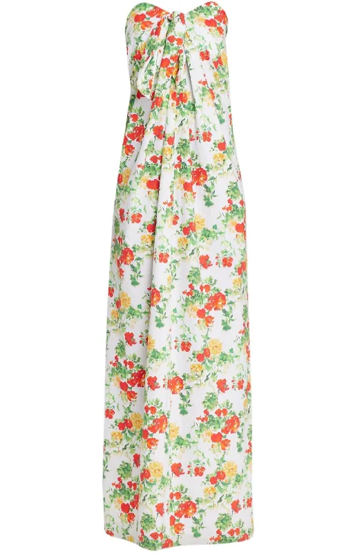 Women's Fashion-Forward Apparel Urban Sophistication Women's Kaia Silhouette Strapless Gown Dress In Yellow Red Blanc Floral