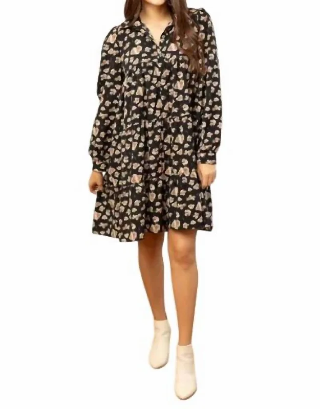 Women's Casual Clothing For Lounging Vibrant Prints Abstract Floral Tiered Dress In Black