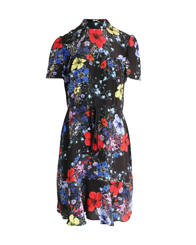 Women's Apparel And Garments Parisian Effortless Chic Style Erdem Anna Floral Print Dress in Black Silk