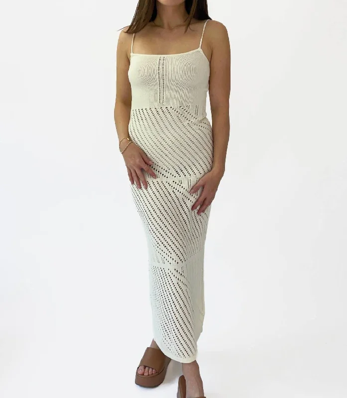 Women's Clothing For Outdoor Activities Casual Elegance Knit Crochet Maxi Dress In Ivory