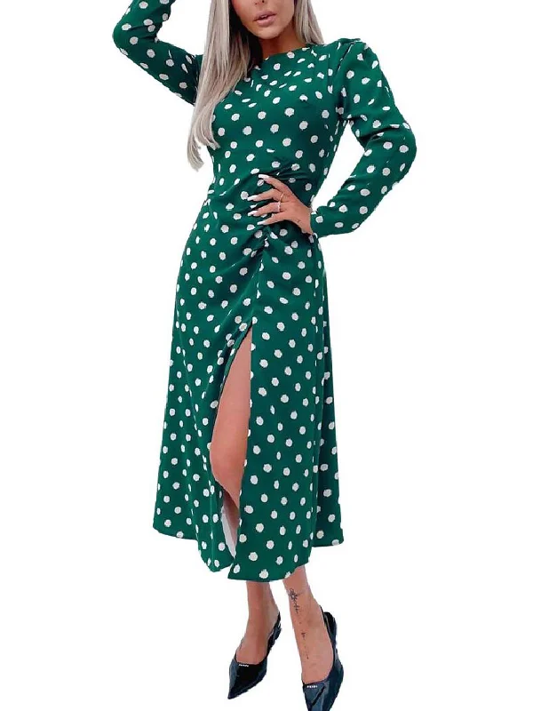 Women's Holiday Clothes Flowy Fabric Womens Polka Dot Puff Sleeve Midi Dress