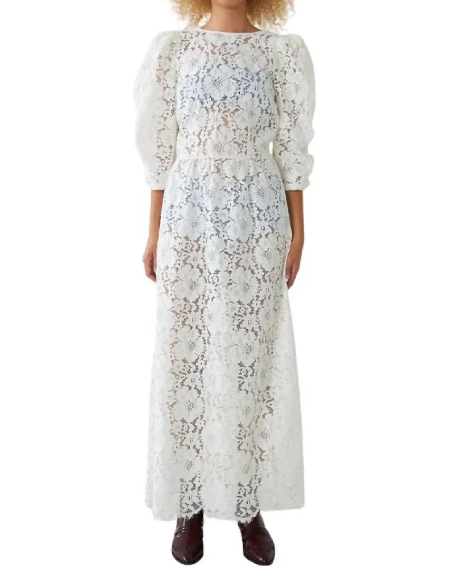 Women's Casual Wear Clothes Soft Textures Lace Maxi Dress In Ecru