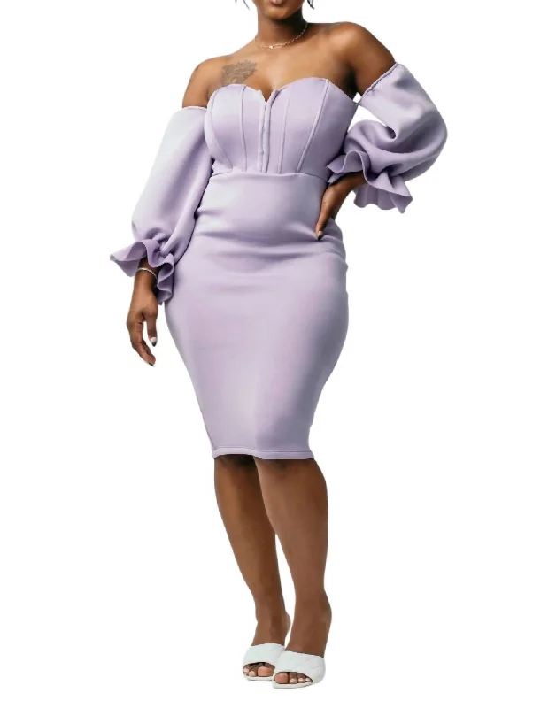 Elegant Women's Evening Garments Classic Charm Off The Shoulder Midi Dress In Lavender