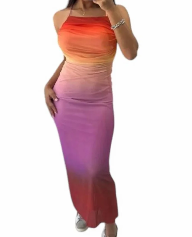 Women's Classic Outfit Lightweight Fabric Scooped Back High Neck Maxi Dress In Sherbert