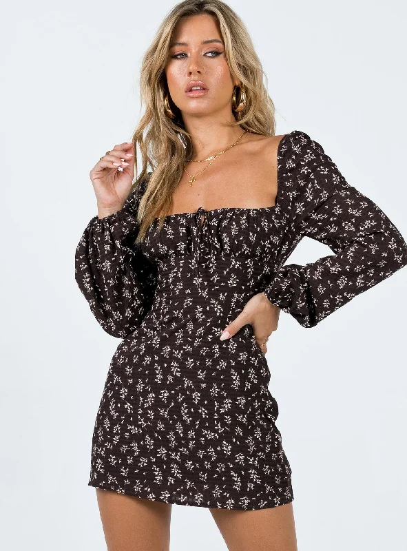 Women's Clothes And Garments Graceful Cut Lyndon Long Sleeve Mini Dress Brown