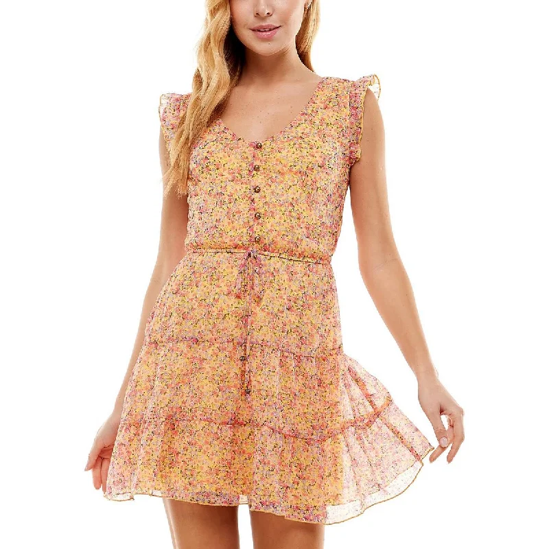 Women's Vintage-Inspired Clothing Refined Simplicity Juniors Womens Chiffon Floral Fit & Flare Dress