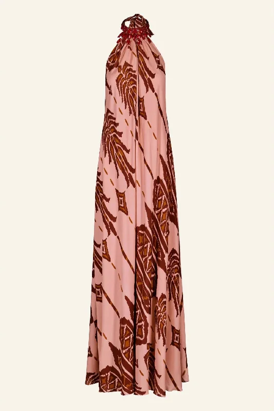 Women's Effortless Casual Outfit Classic Timeless Elegant Style Mohican Song Maxi Dress In Apacheria/salmon/wine