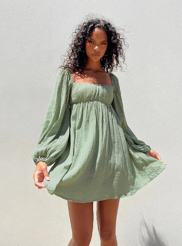 Women's Timeless Attire Limited - Stock Let's Dance Long Sleeve Mini Dress Sage