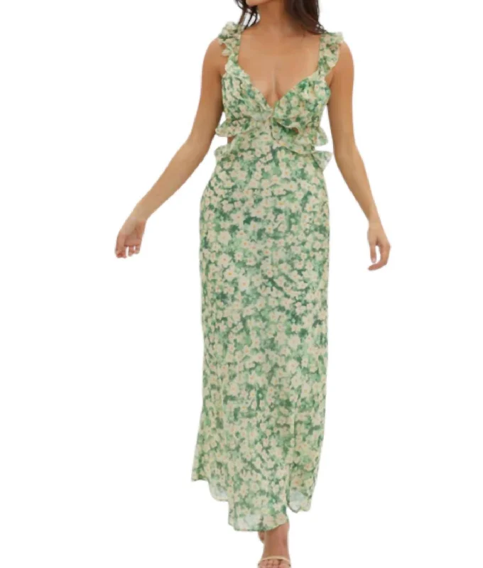 Women's Clothing Outfit Set Minimalist Office - Ready Style Floral V-Neck Maxi Dress In Green