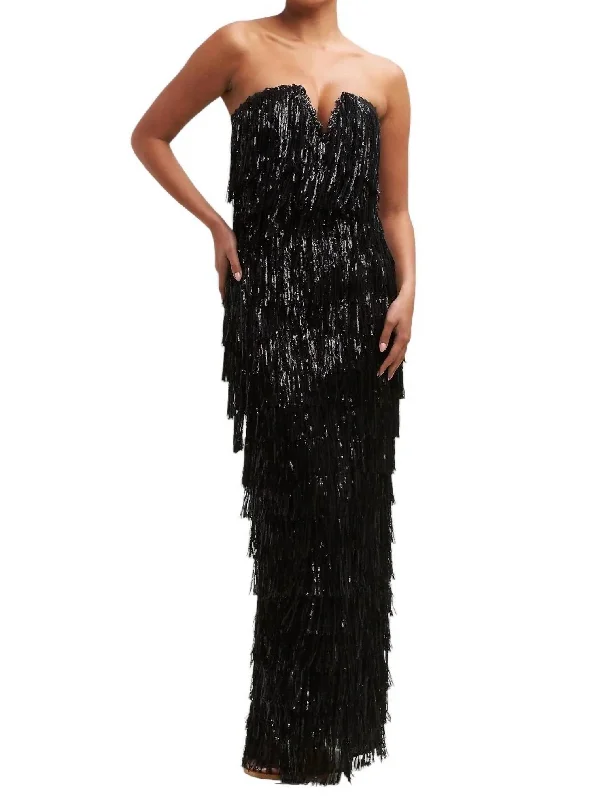 Women's Outfit Classic Appeal Sequin Fringe Maxi Dress In Black