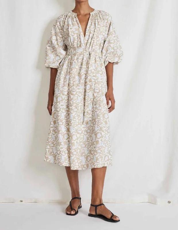 Women's Casual Apparel For Weekends Classic Appeal Sun Mesa Midi Dress In Brushed Floral Sand