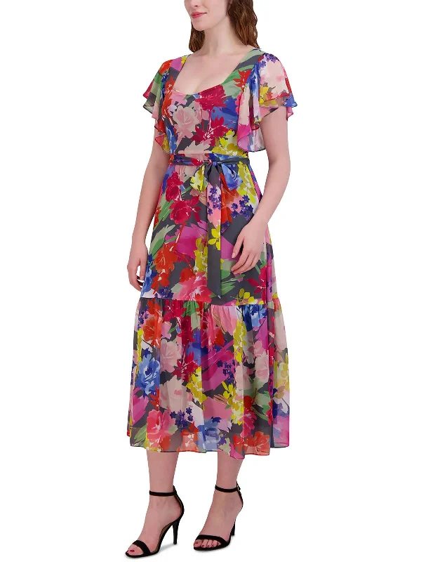 Women's Classic Attire Feminine Elegance Womens Floral Print Summer Dress Midi Dress