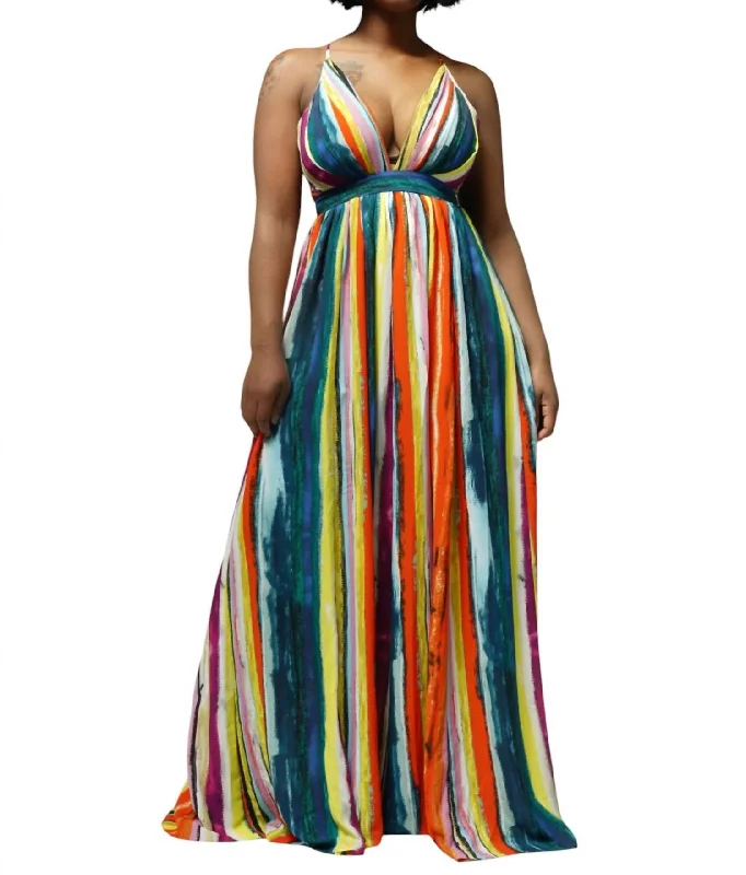 Vintage-Inspired Women's Clothes Classic Charm Sleeveless Maxi Dress In Orange Multi