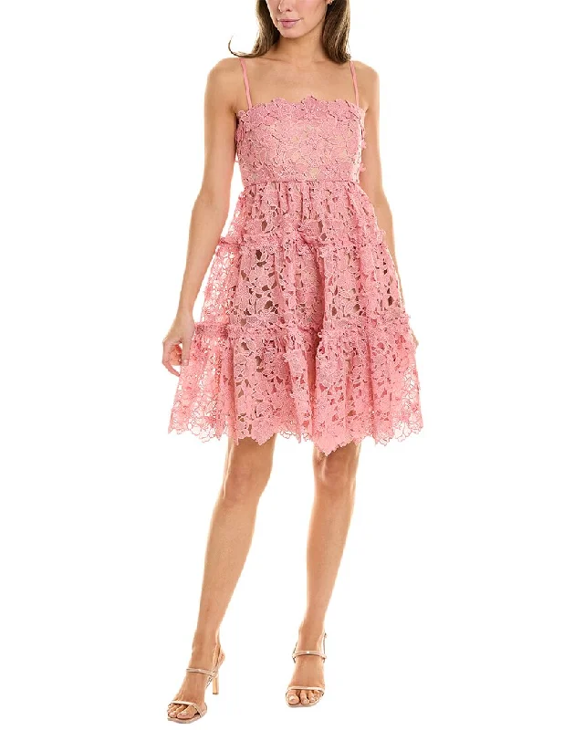 Women's Athletic Apparel Elegant Attire Oscar de la Renta Floral Guipure Silk-Lined Dress