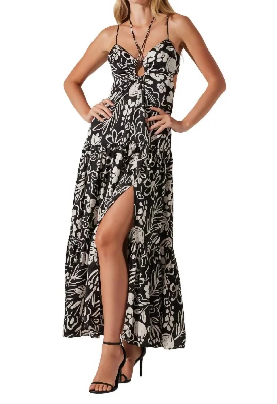 Women's Vintage Garments Hollywood Glam Award - Show Style Cassini Dress In Black White Floral