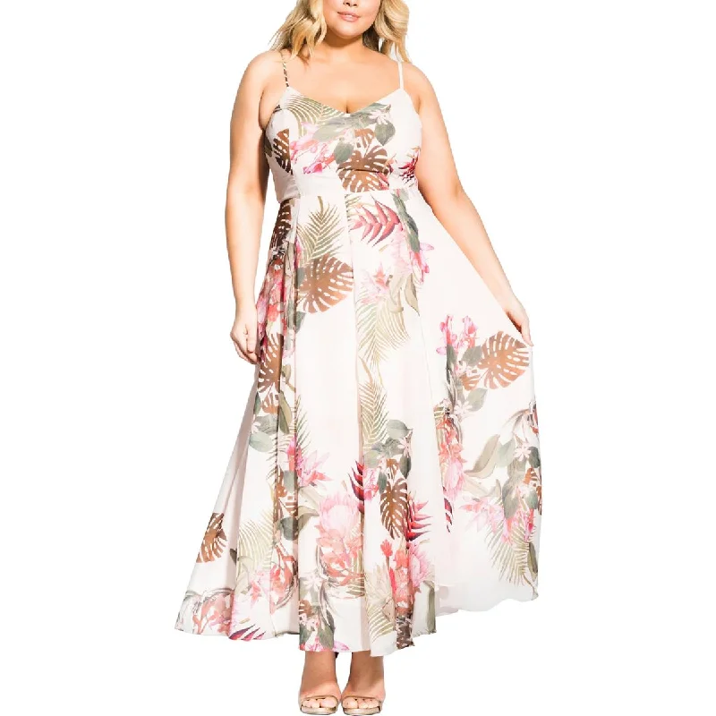 Women's Night-Out Outfit Rustic Countryside Charm Look Plus Womens Floral Print V-Neck Maxi Dress