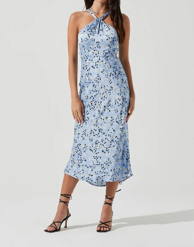 Women's Clothes And Apparel Sleek Design Sandrine Abstract Halter Midi Dress In Blue Floral