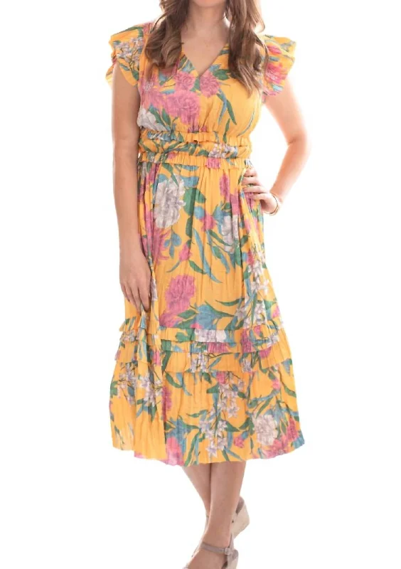 Women's Clothing And Garments Sets Romantic Date - Night Ensemble Seria Floral Midi Dress In Marigold