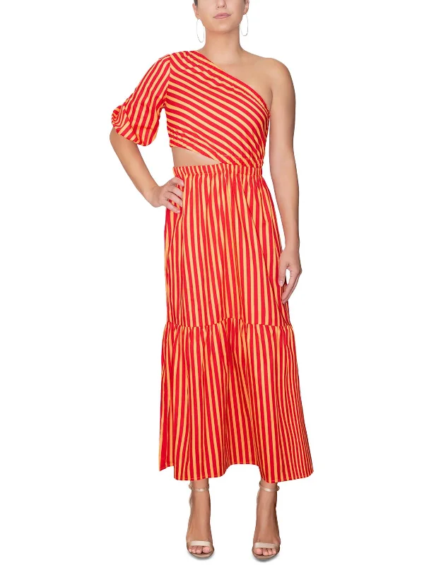 Women's Transitional Attire Soft Textures Womens Cotton One-Shoulder Maxi Dress