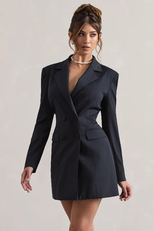 Women's Clothing Sophisticated Cut State Of Mind | Navy Pinstripe Tailored Blazer Mini Dress