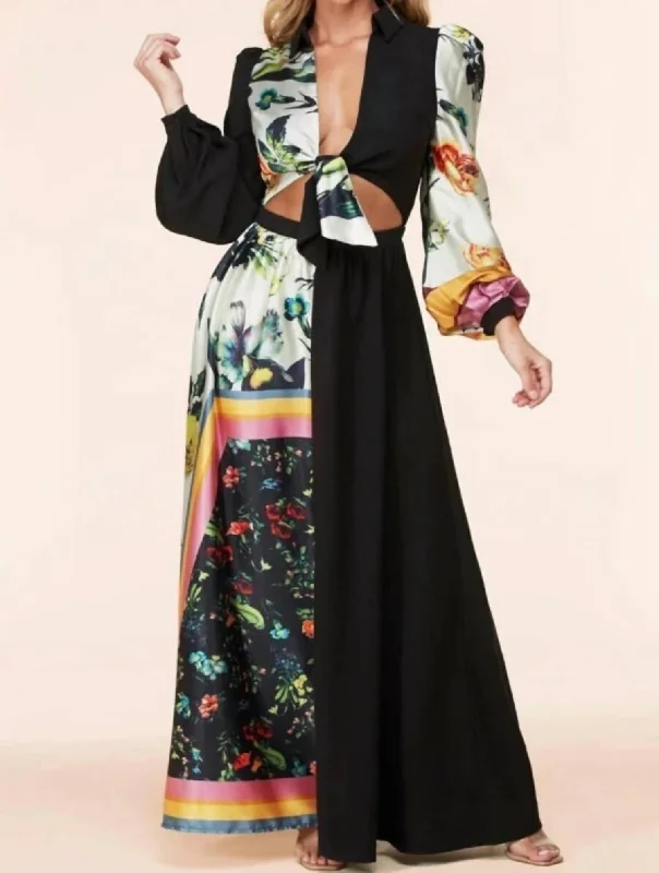 Women's Clothing Sets Summer Fashion Holiday Berry Maxi Dress In Black & Floral