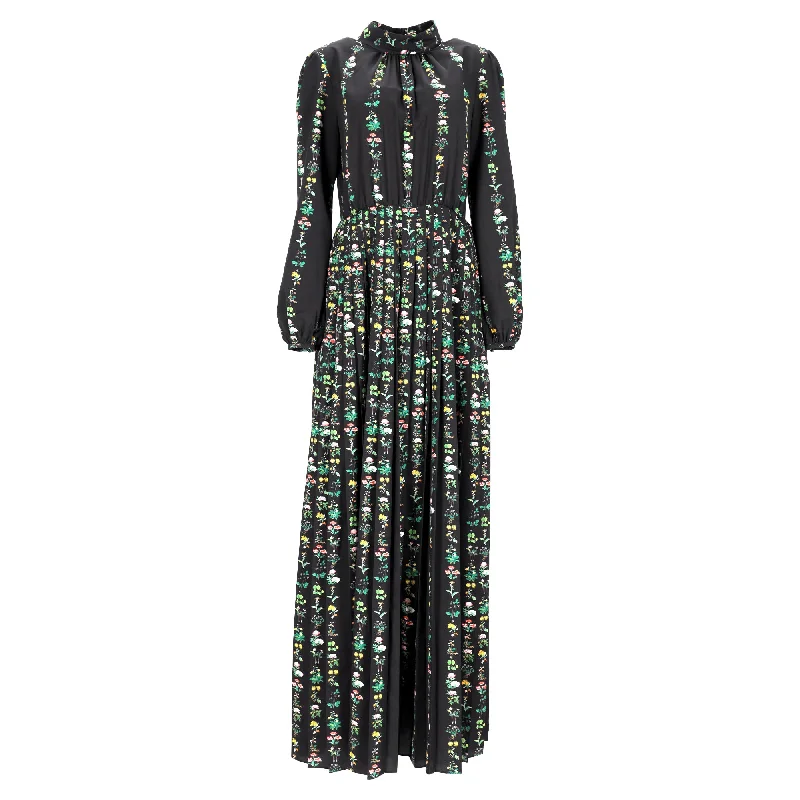 Women's Elegant Evening Outfit Final Clearance Adam Lippes Floral Crepe De Chine Pleated Maxi Dress In Black Polyester