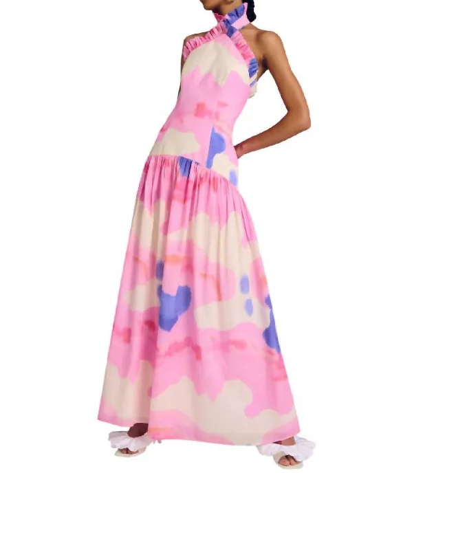 Women's Elegant Formal Outfit Effortless Sophistication Lara Halter Maxi Dress In Millpa Rosa