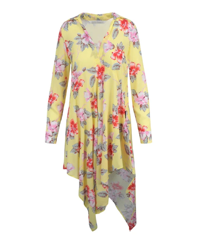 Women's Plus-Size Outfit Romantic Date - Night Ensemble Floral Printed Asymmetric Hem Dress