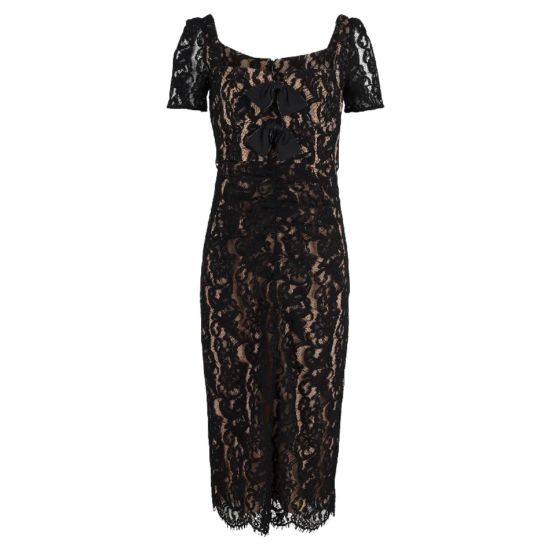 Formal Attire For Women Flowing Silhouette Self-Portrait Midi Floral Lace Dress in Black Viscose