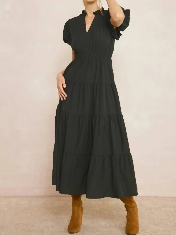 Fashionable Women's Clothing Save on Classic Elegant Styles V-Neck Maxi Dress In Black