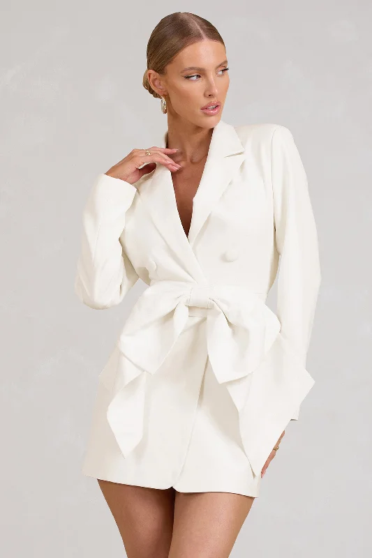 Women's Athleisure Apparel Flash Sale Prized | White Tailored Blazer Mini Dress With Bow