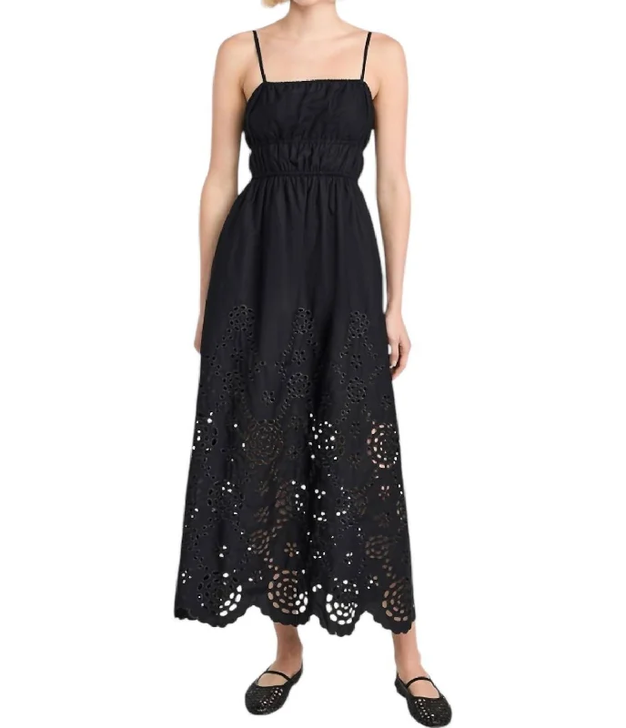 Women's Everyday Garments Playful Elegance Embroidered Tank Midi Dress In True Black