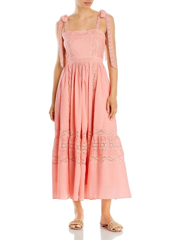 Women's Transitional Apparel Elegant Ensemble Ayala Womens Cotton Eyelet Midi Dress