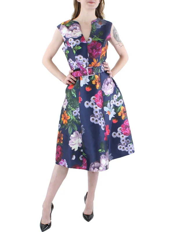 Women's Everyday Garments Flash Sale Womens Floral Pleated Cocktail and Party Dress