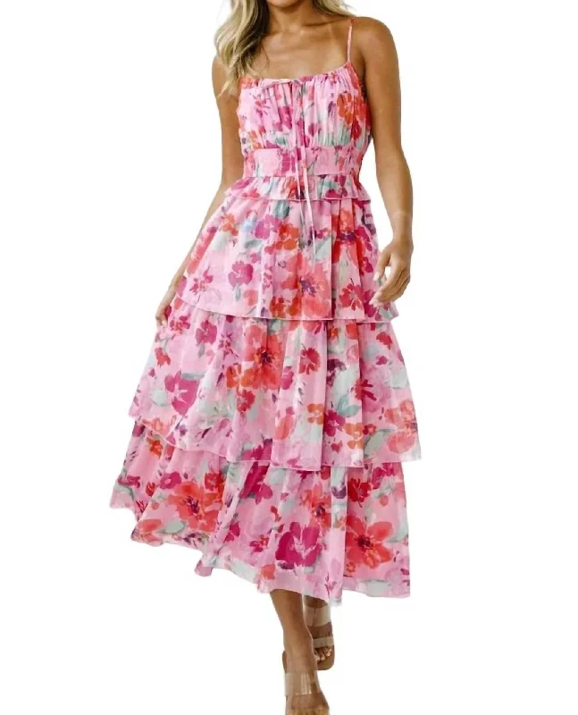 Women's Seasonal Attire Graceful Cut Layla Floral Midi Dress In Pink