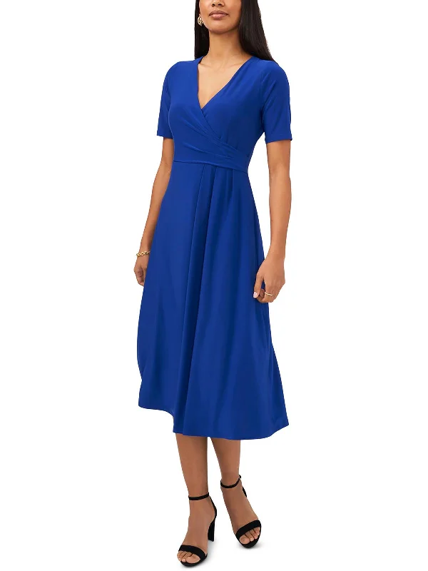 Women's Elegant Apparel Cottagecore Rustic Charm Style Petites Womens Surplice Mid Calf Midi Dress