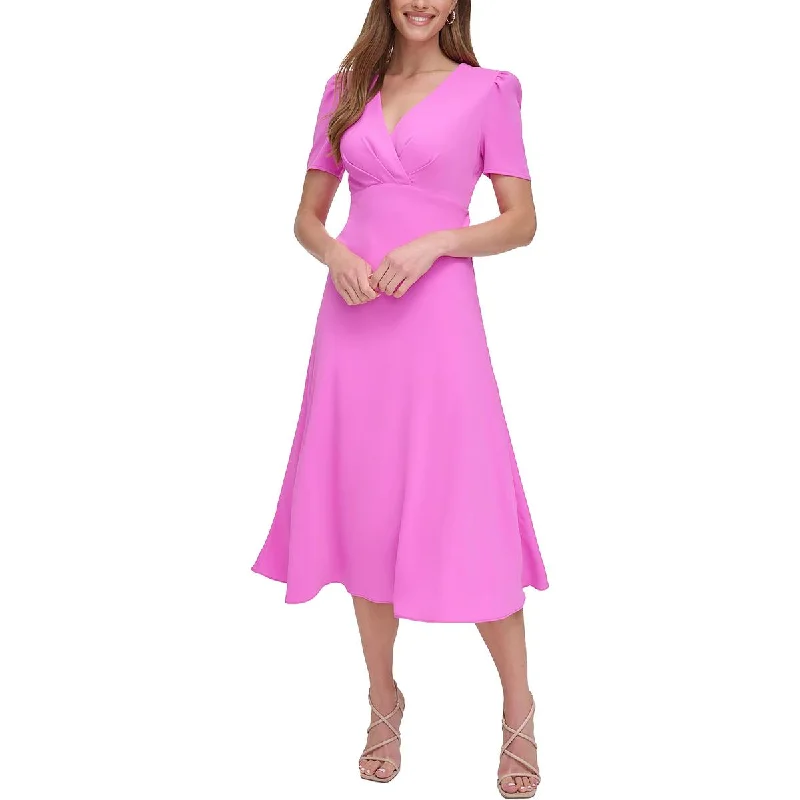 Timeless Women's Garments Romantic Detailing Womens Empire Dress Faux Wrap Top Midi Dress