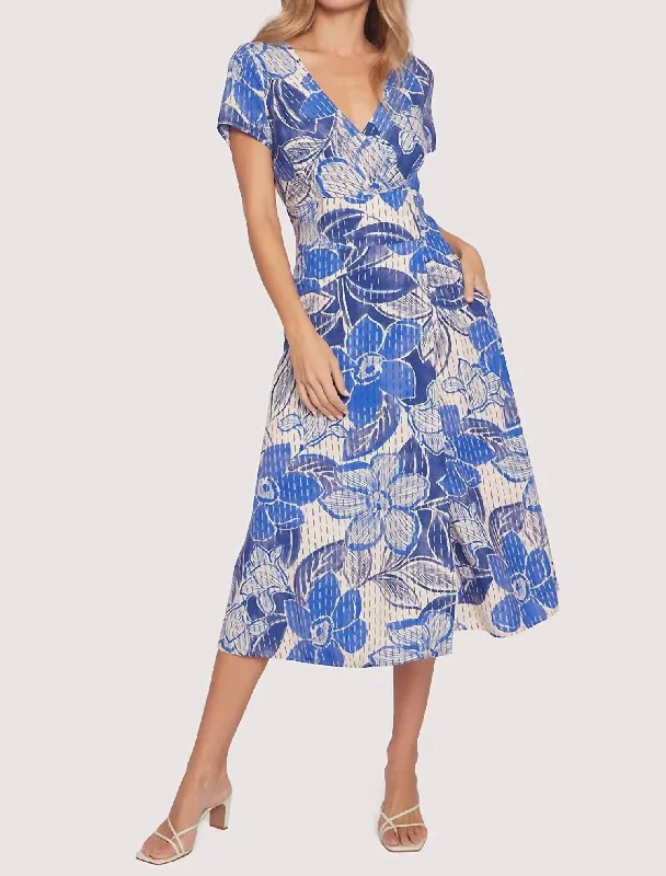 Women's Work Apparel Formal Outfit Bellflower Midi Dress In Blue Floral